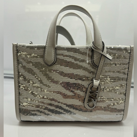 NWT $328 Michael Kors Gigi Small Metallic Zebra Jacquard Messenger Bag crossbody - Picture 1 of 9
